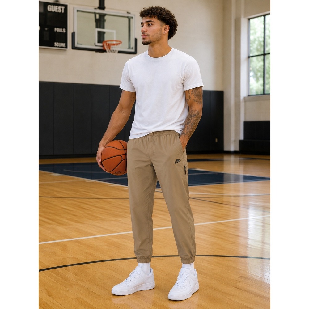 Nike Woven Standard fit Tapered leg tech Pants Mens XXL Tan Khaki Logo
